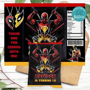 Deadpool & Wolverine Birthday Party Chip Bag Digital File Printable Instant Download