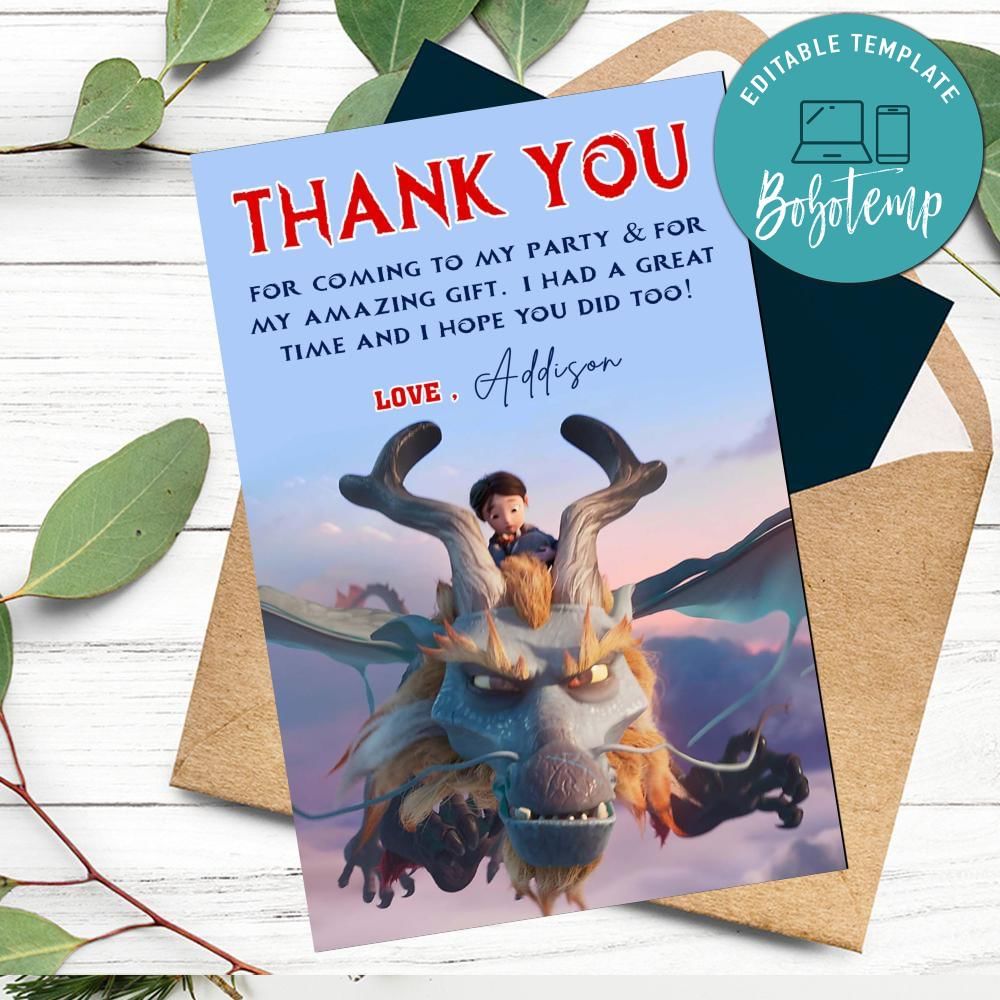 Dragonkeeper Thank You Card Customizable Template DIY | Bobotemp