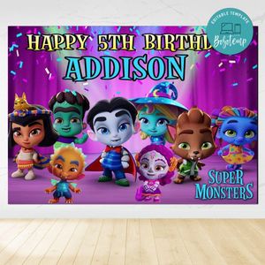 Super Monster Birthday Backdrop Digital File Template Instant Download