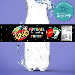 Uno Bottle Label Birthday Water Bottle Label Template to Print at Home Instant Download