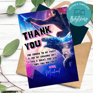 Godzilla X Kong: The New Empire Thank You Card Customizable Template To Print At Home Instant Download