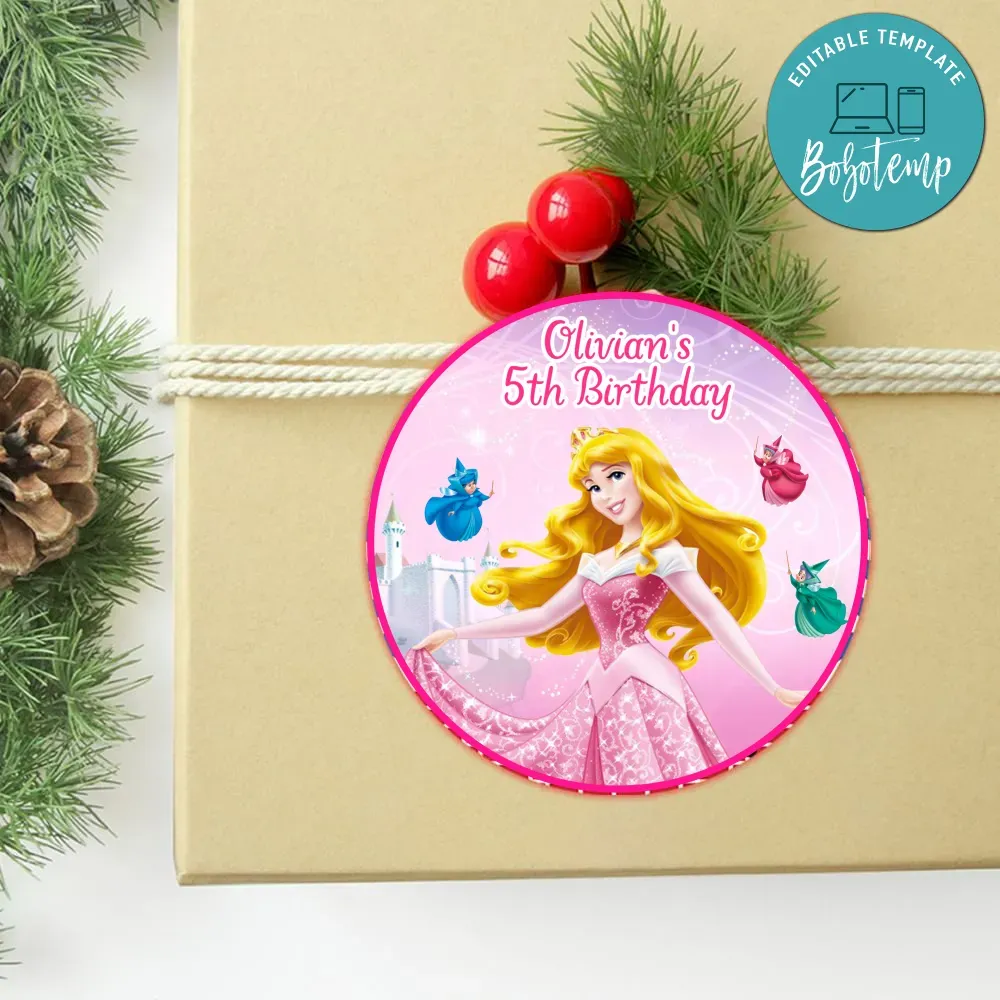 Princess Aurora Circle Sticker Template Customizable DIY | Bobotemp