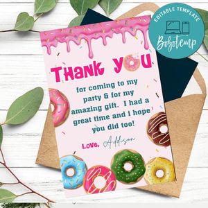 Sweet Doughnut Thank You Card Customizable Template To Print At Home Instant Download