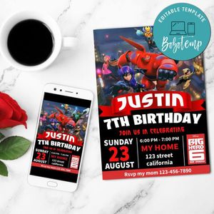 Big Hero Birthday Flyer Customizable Template to Print at Home Instant Download