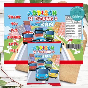 Tayo The Little Bus Birthday Honey Buns Snack Bag Label Customizable Instant Download