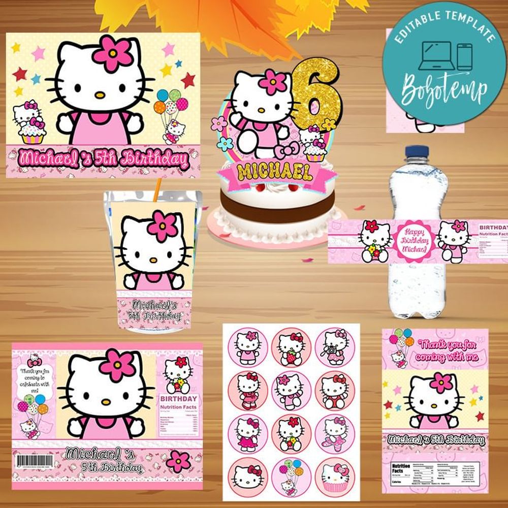 Hello Kitty Party Favor Package Customizable Templates Instant Download