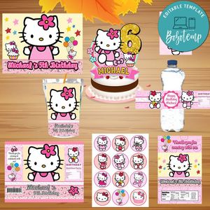 Hello Kitty Party Favor Package Customizable Templates Instant Download