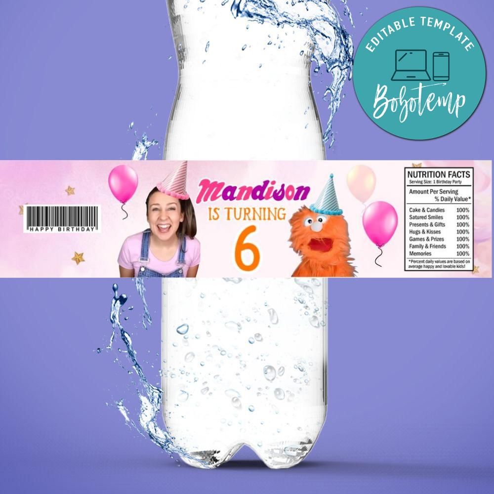 Ms. Rachel Birthday Water Bottle Label Template | Bobotemp