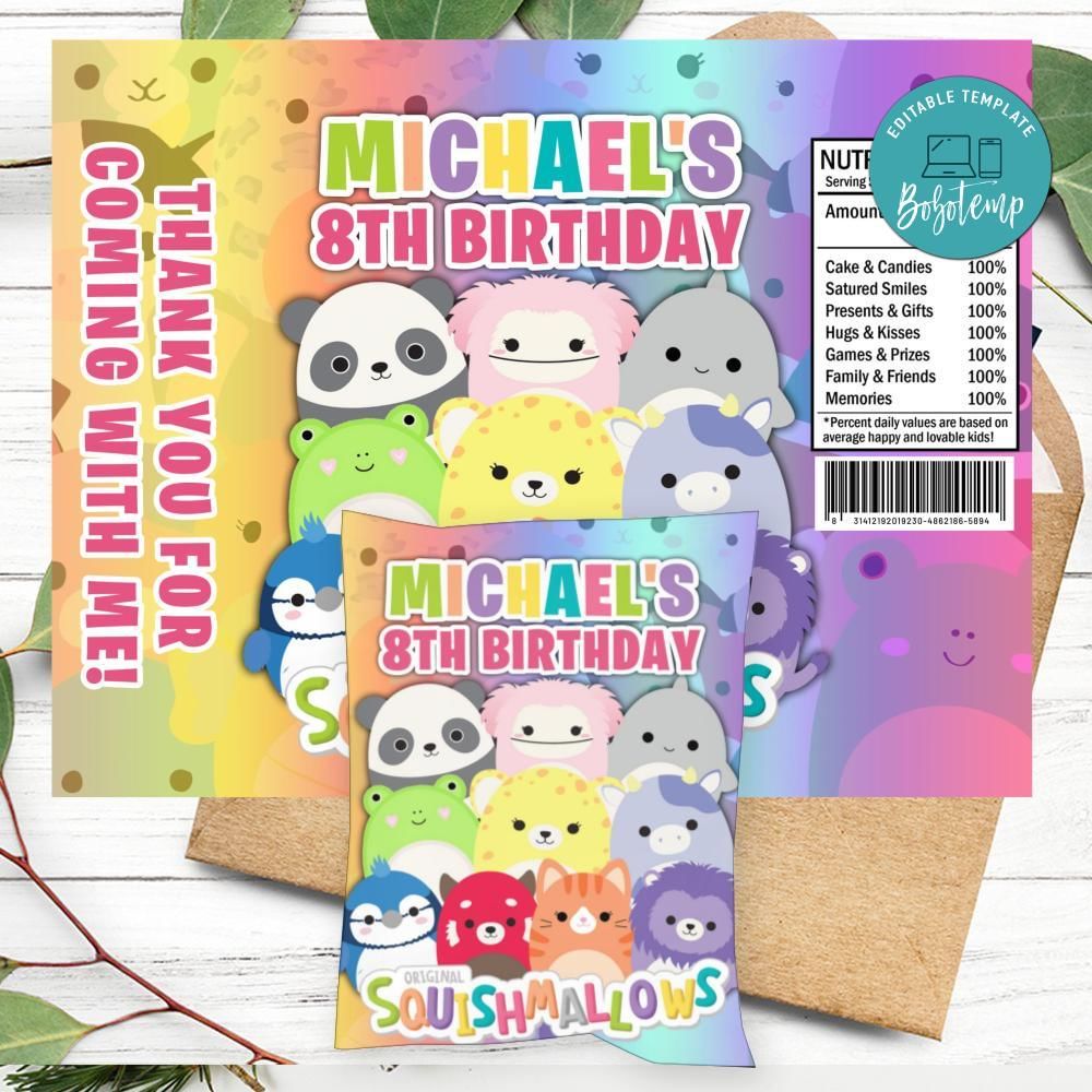 Squishmallow Birthday Chip Bag Digital File Printable Bobotemp