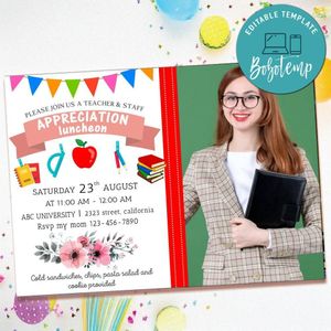 Teacher luncheon Invitation with Photo Customizable Template to Print at Home Instant Download