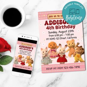 Sylvanian families Birthday Flyer Customizable Template to Print at Home Instant Download
