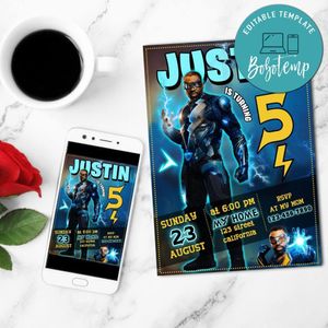 Amazing Black Lightning Birthday Invitation Customizable Template to Print at Home Instant Download