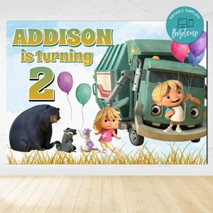 Trash Truck Birthday Backdrop Digital File Template Instant Download
