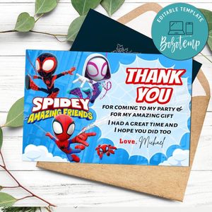 Spidey And His Amazing Friends Thank You Card Customizable Template To Print At Home Instant Download