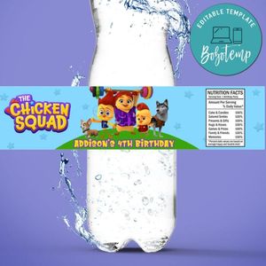 Chicken squad Birthday Water Bottle Label Template to Print at Home Instant Download