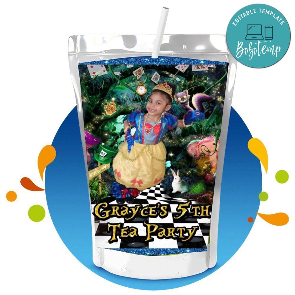 Alice in Wonderland custom photo Capri Sun Birthday Label Digital File Printable Instant Download