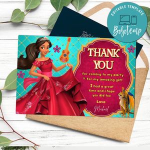 Elena Of Avalor Thank You Card Customizable Template To Print At Home Instant Download