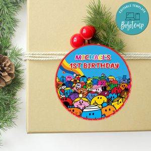 Little Miss Mr. Men Circle Sticker Template Customizable To Print At Home Instant Download