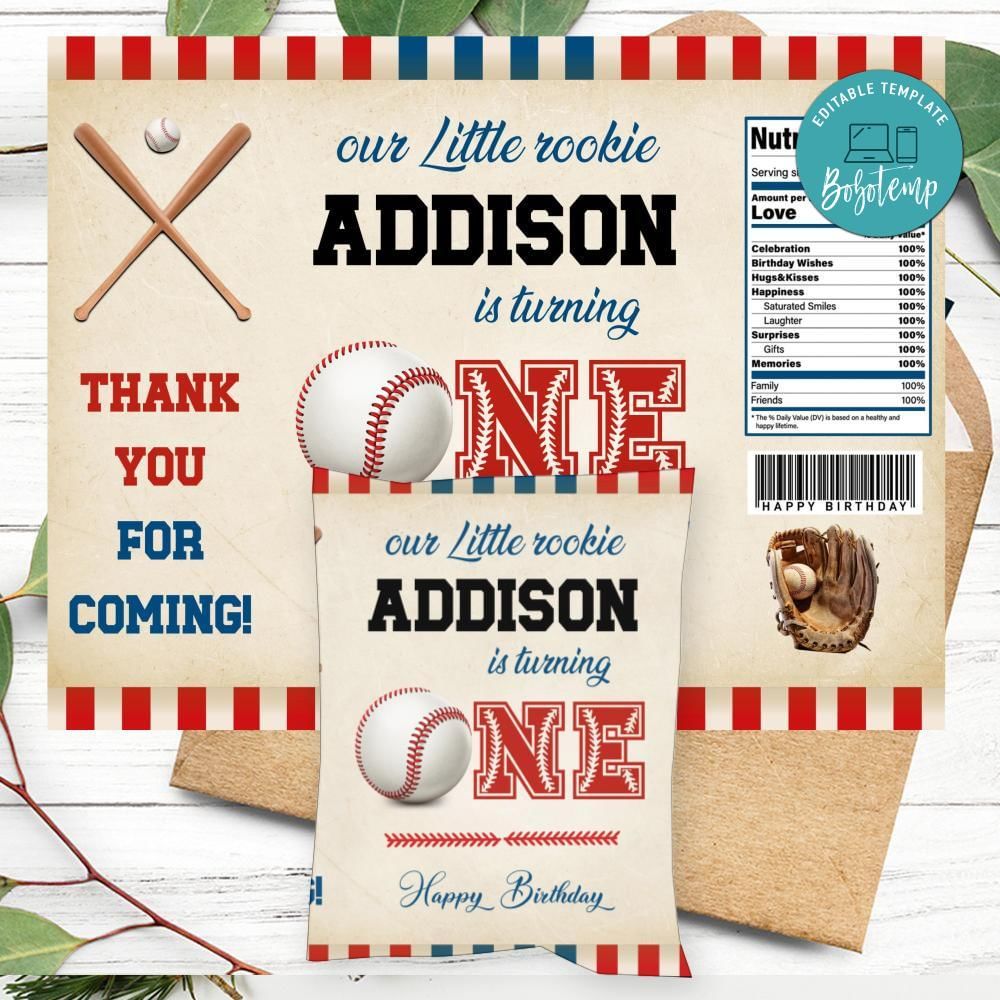Little rookie Birthday Party Chip Bag Digital File Printable | Bobotemp