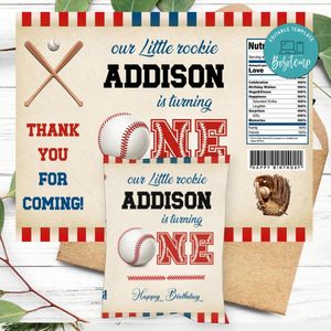 Little rookie Birthday Party Chip Bag Digital File Printable Instant Download