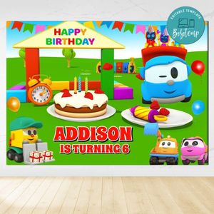 Leo the truck Birthday Backdrop Digital File Template Instant Download