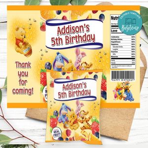 Winnie The Pooh Birthday Party Fruit Snack Bag Digital File Printable Instant Download