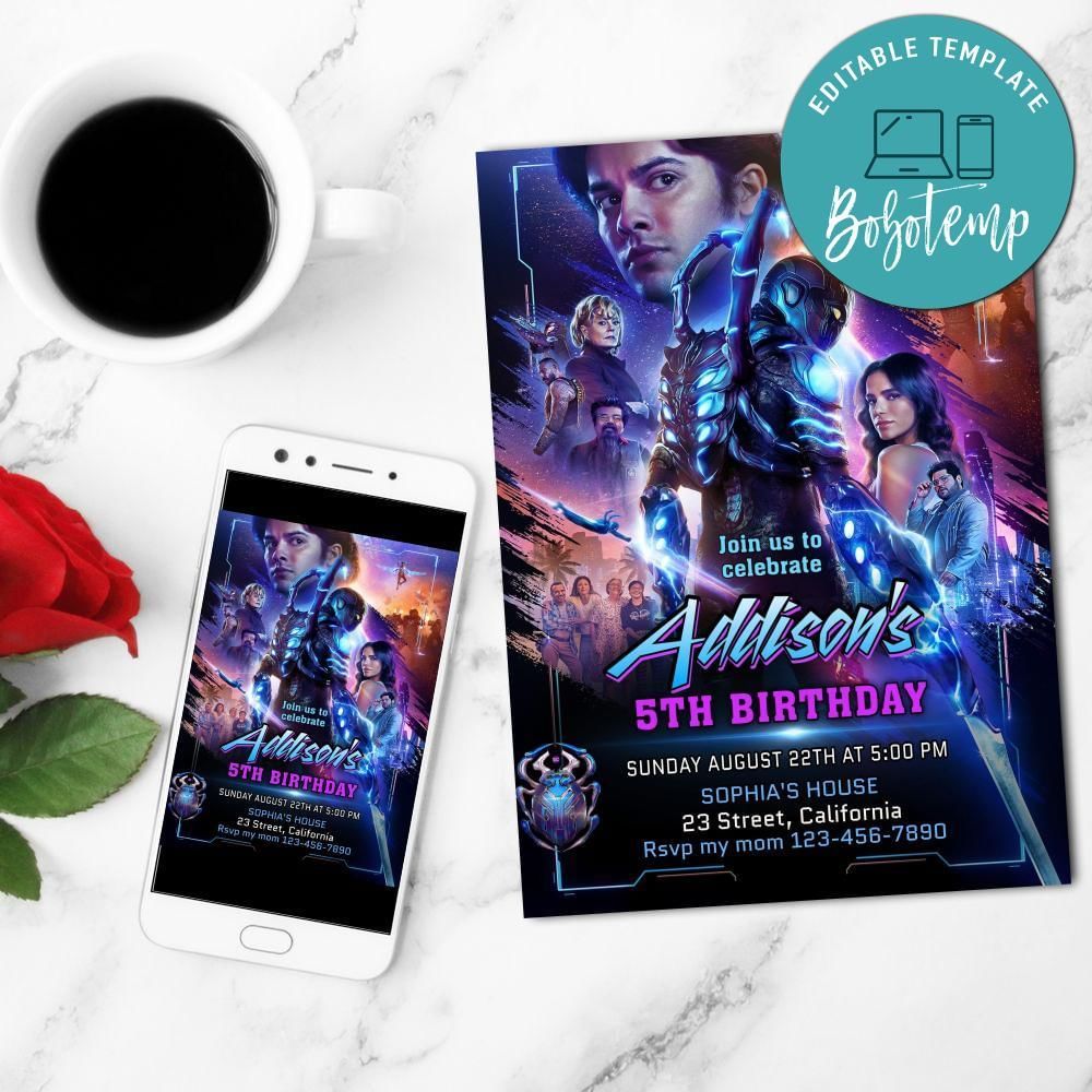 Blue Beetle Mobile Invite Customizable Template Instant Download