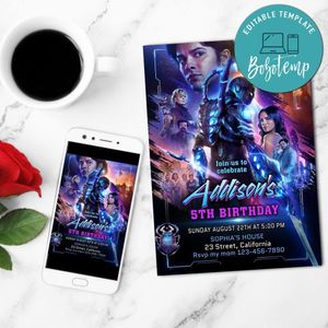 Blue Beetle Mobile Invite Customizable Template Instant Download