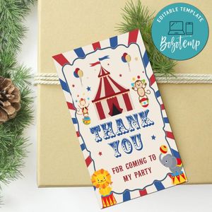 Circus Thank You Tag Customizable Template To Print At Home Instant Download