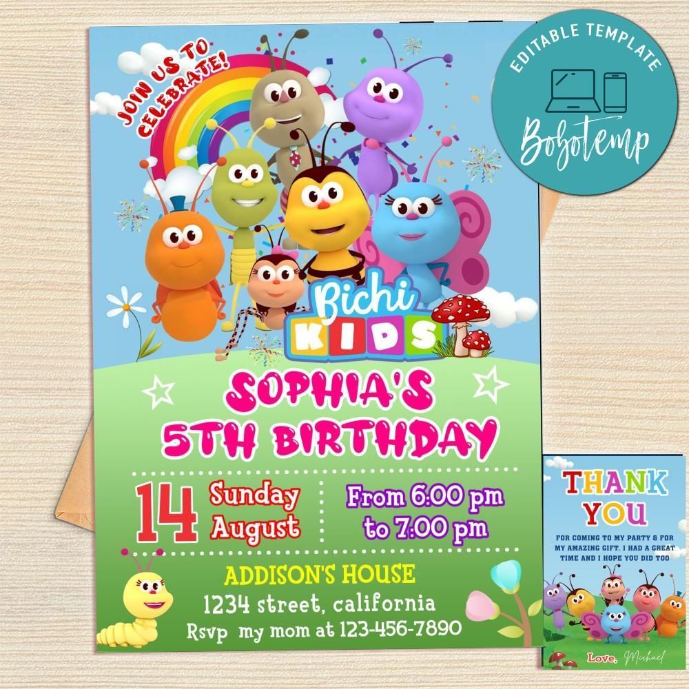 Bichikids Invitation Template Free Thank You Card Printable