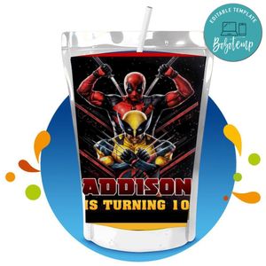 Deadpool & Wolverine Capri Sun Birthday Label Digital File Printable Instant Download