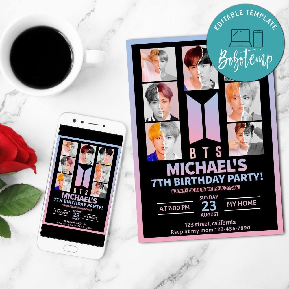 Bts Fan- Army Fan Mobile Invite Customizable Instant Download | Bobotemp