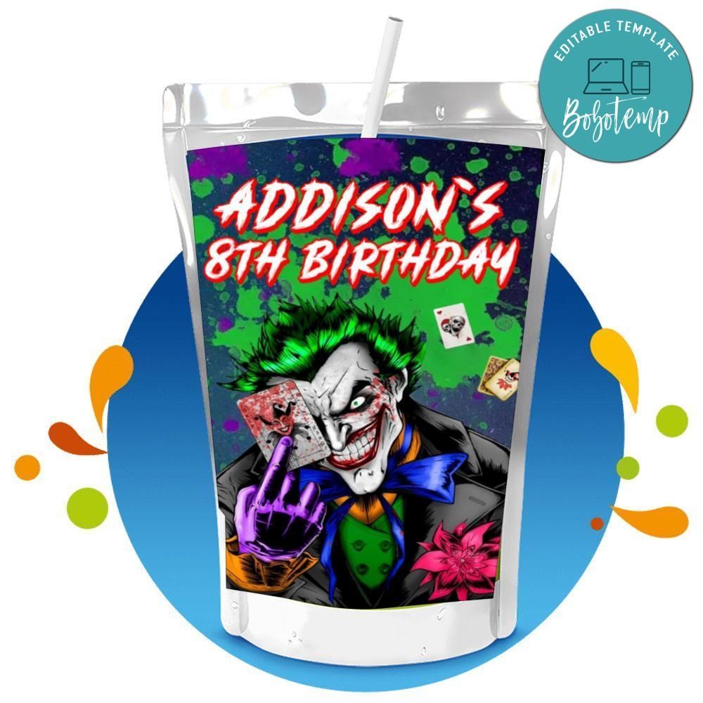 Joker Capri Sun Birthday Label Digital File Printable Instant Download