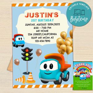 Leo The Truck Invitation Template Free Thank You Card Printable