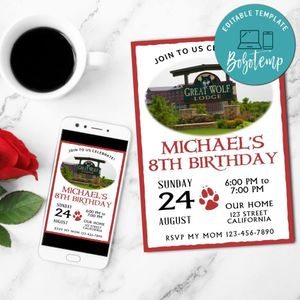 Great Wolf Lodge Birthday Mobile Invite Customizable Template Instant Download