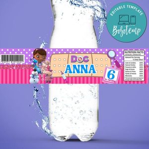 Doc McStuffins Birthday Water Bottle Label Template to Print at Home Instant Download