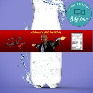 Hitman Birthday Water Bottle Label Template To Print At Home Instant Download