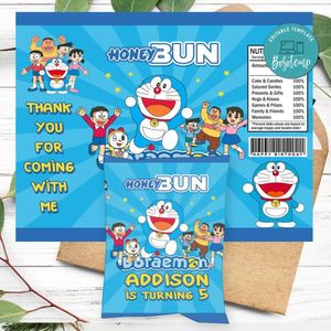 Doraemon Birthday Honey Buns Snack Bag Label Customizable Instant Download