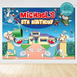 Oggy Birthday Backdrop Digital File Template Instant Download