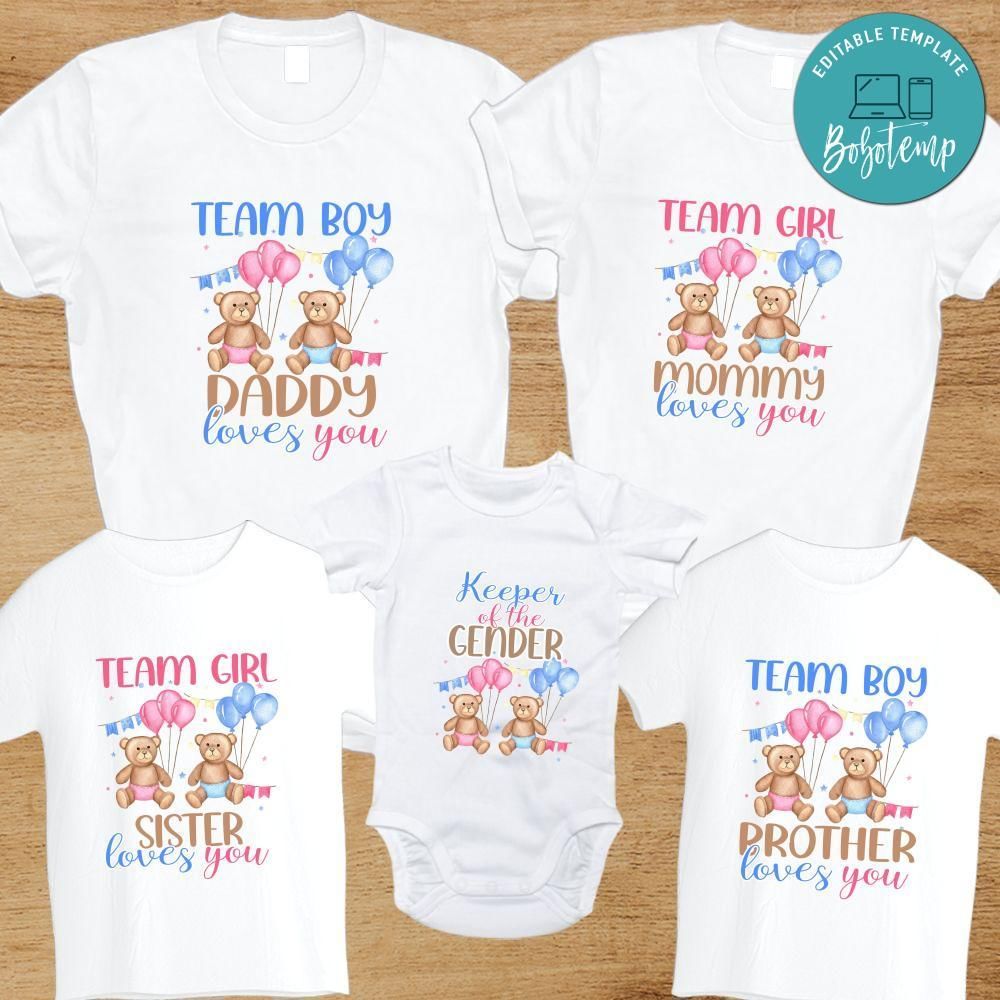 Teddy Bear Gender Reveal Team Boy and Girl PNG file template