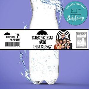 Umbrella Academy Birthday Water Bottle Label Template to Print at Home Instant Download