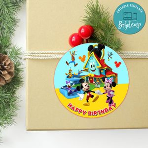 Mickey Mouse Funhouse Circle Sticker Template Customizable to Print at Home Instant Download