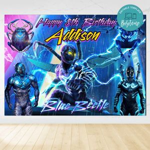 Blue beetle Birthday Backdrop Digital File Template Instant Download