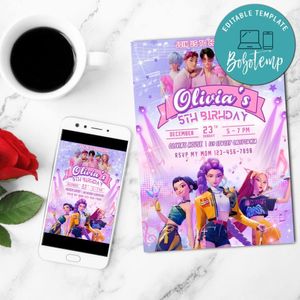 KPop Invitation Customizable Template to Print at Home Instant Download