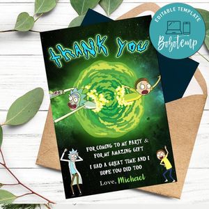 Rick And Morty Thank You Card Customizable Template To Print At Home Instant Download