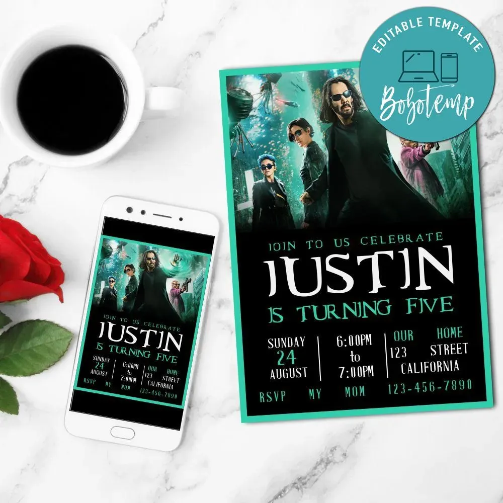 The matrix Birthday Invitation Customizable Template DIY | Bobotemp
