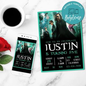 The matrix Birthday Invitation Customizable Template to Print at Home Instant Download