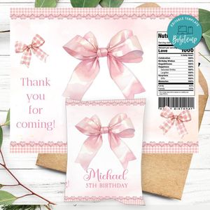 Coquette Birthday Party Chip Bag Digital File Printable Instant Download