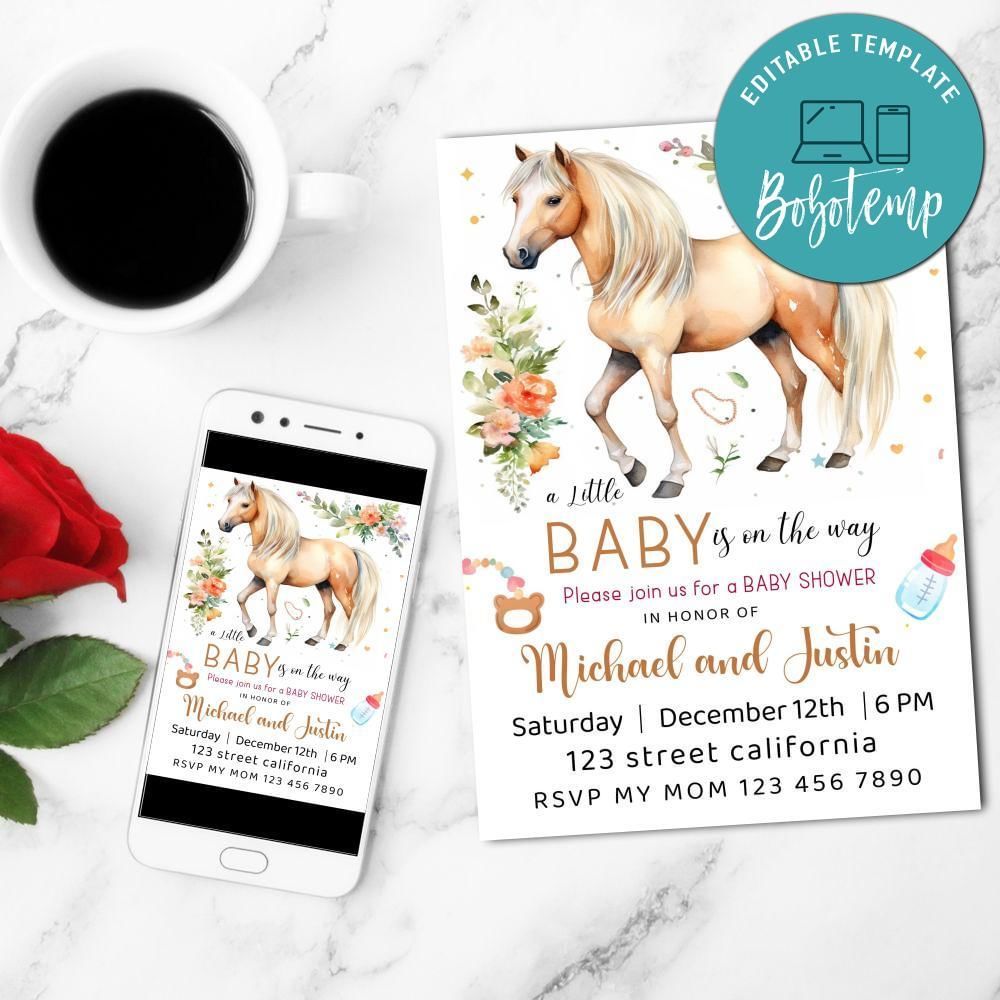 Horse Baby Shower Invitation Template  Printable
