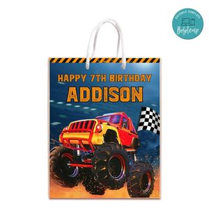 Monster Truck Gift Bag Label Template Printable Instant Download